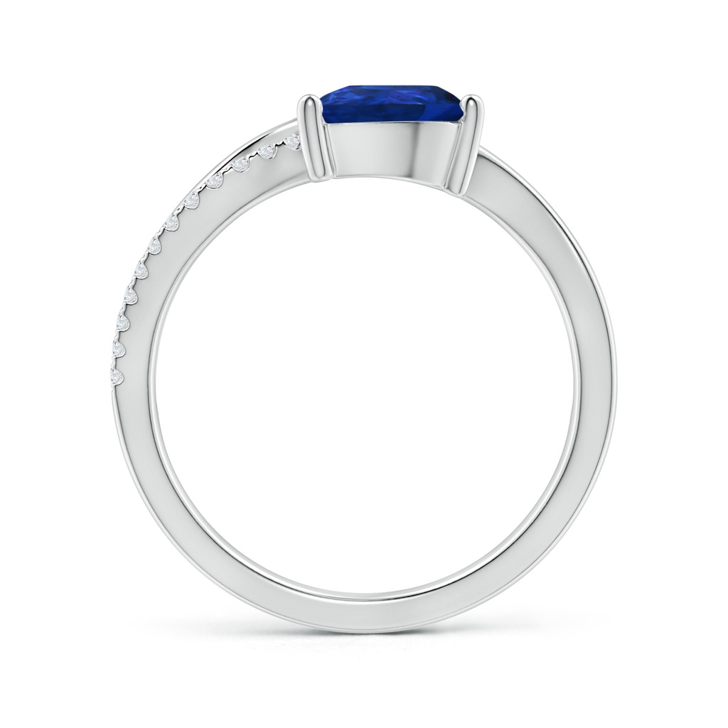 8x6mm AAA Sapphire and Diamond Bypass Ring with Leaf Motif in White Gold Side-1
