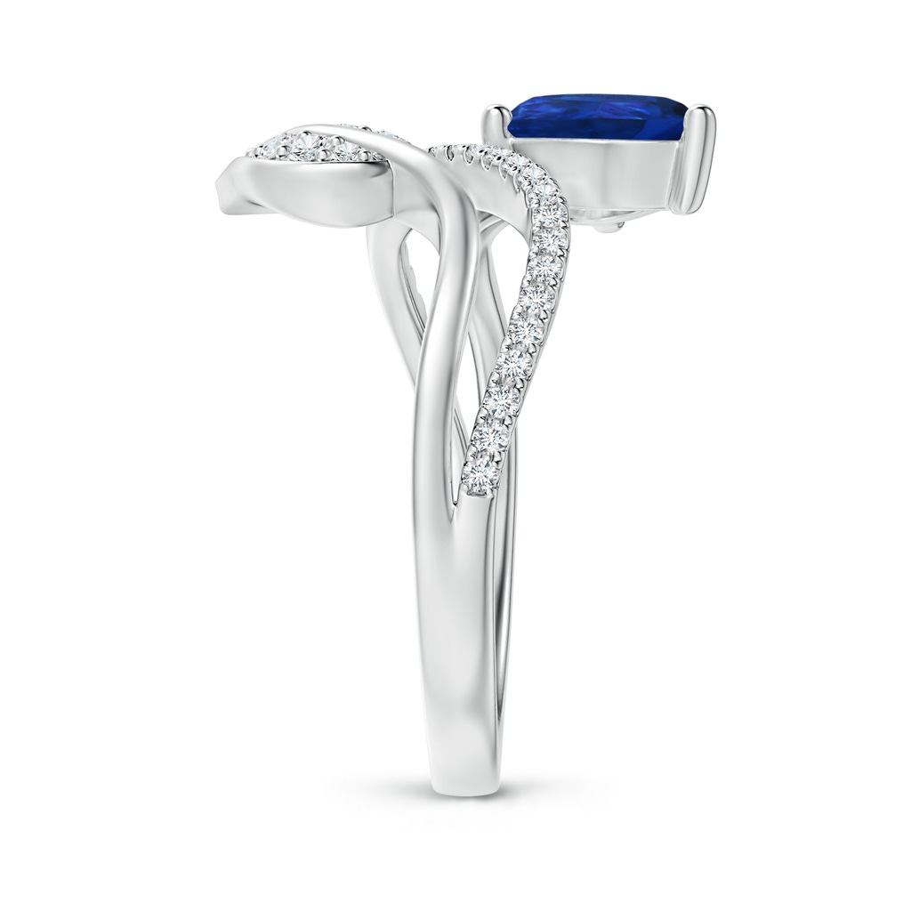 8x6mm AAA Sapphire and Diamond Bypass Ring with Leaf Motif in White Gold Side-2