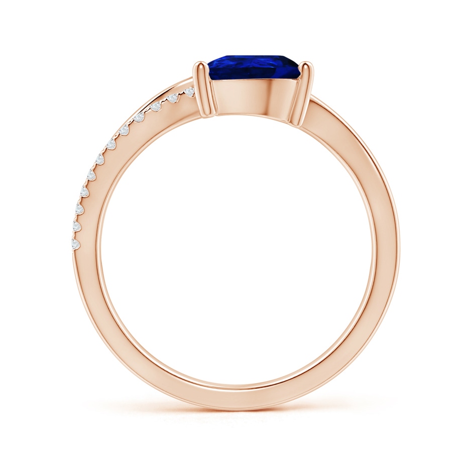 8x6mm AAAA Sapphire and Diamond Bypass Ring with Leaf Motif in Rose Gold side-1