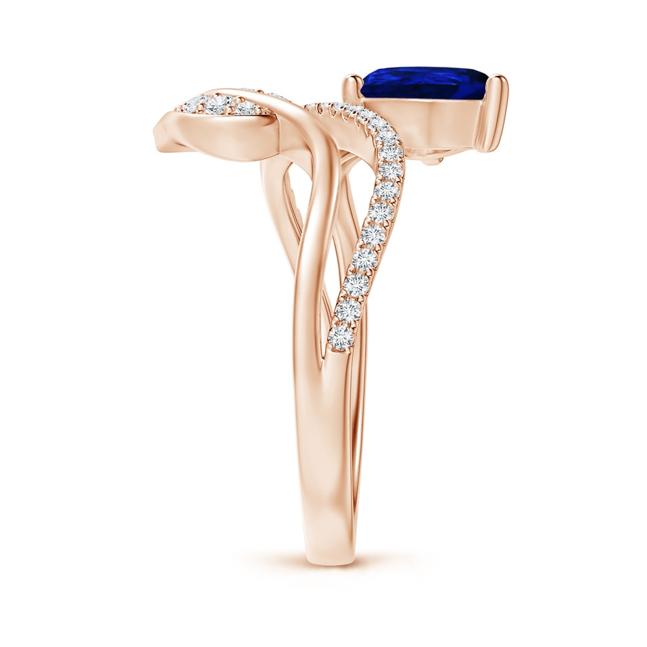 8x6mm AAAA Sapphire and Diamond Bypass Ring with Leaf Motif in Rose Gold side-2