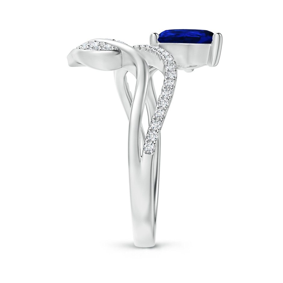 8x6mm AAAA Sapphire and Diamond Bypass Ring with Leaf Motif in White Gold side-2