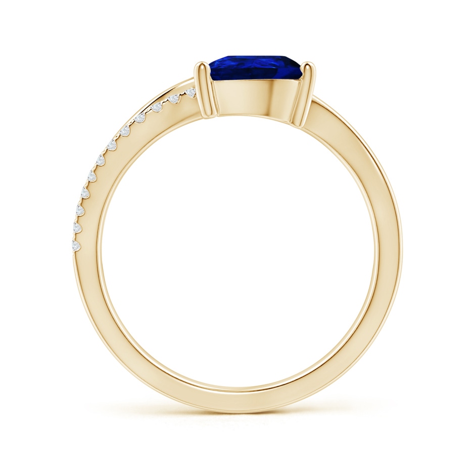 8x6mm AAAA Sapphire and Diamond Bypass Ring with Leaf Motif in Yellow Gold side-1
