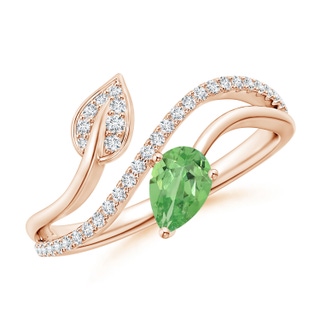 6x4mm A Tsavorite and Diamond Bypass Ring with Leaf Motif in Rose Gold