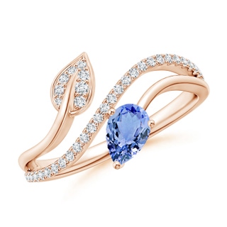 6x4mm A Tanzanite and Diamond Bypass Ring with Leaf Motif in Rose Gold