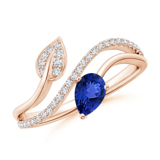 6x4mm AAA Tanzanite and Diamond Bypass Ring with Leaf Motif in Rose Gold