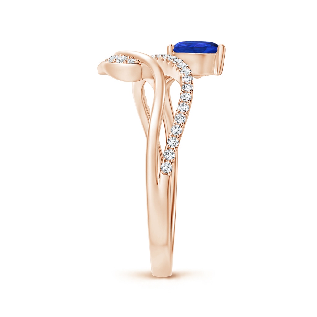6x4mm AAA Tanzanite and Diamond Bypass Ring with Leaf Motif in Rose Gold Side-2