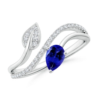 6x4mm AAAA Tanzanite and Diamond Bypass Ring with Leaf Motif in White Gold