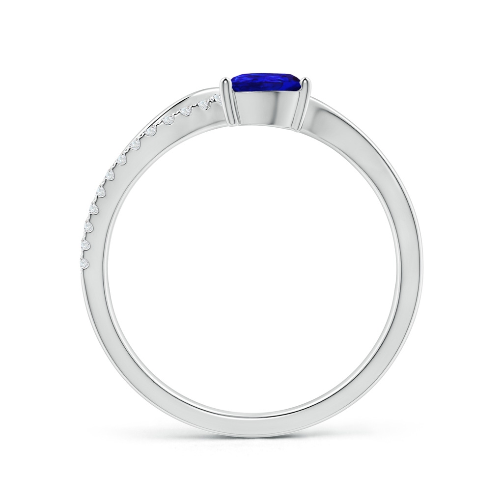 6x4mm AAAA Tanzanite and Diamond Bypass Ring with Leaf Motif in White Gold Side-1