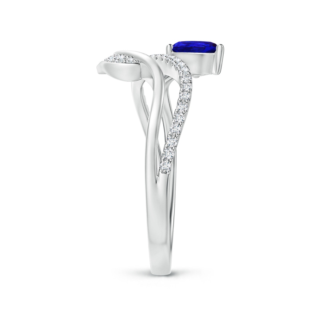 6x4mm AAAA Tanzanite and Diamond Bypass Ring with Leaf Motif in White Gold Side-2