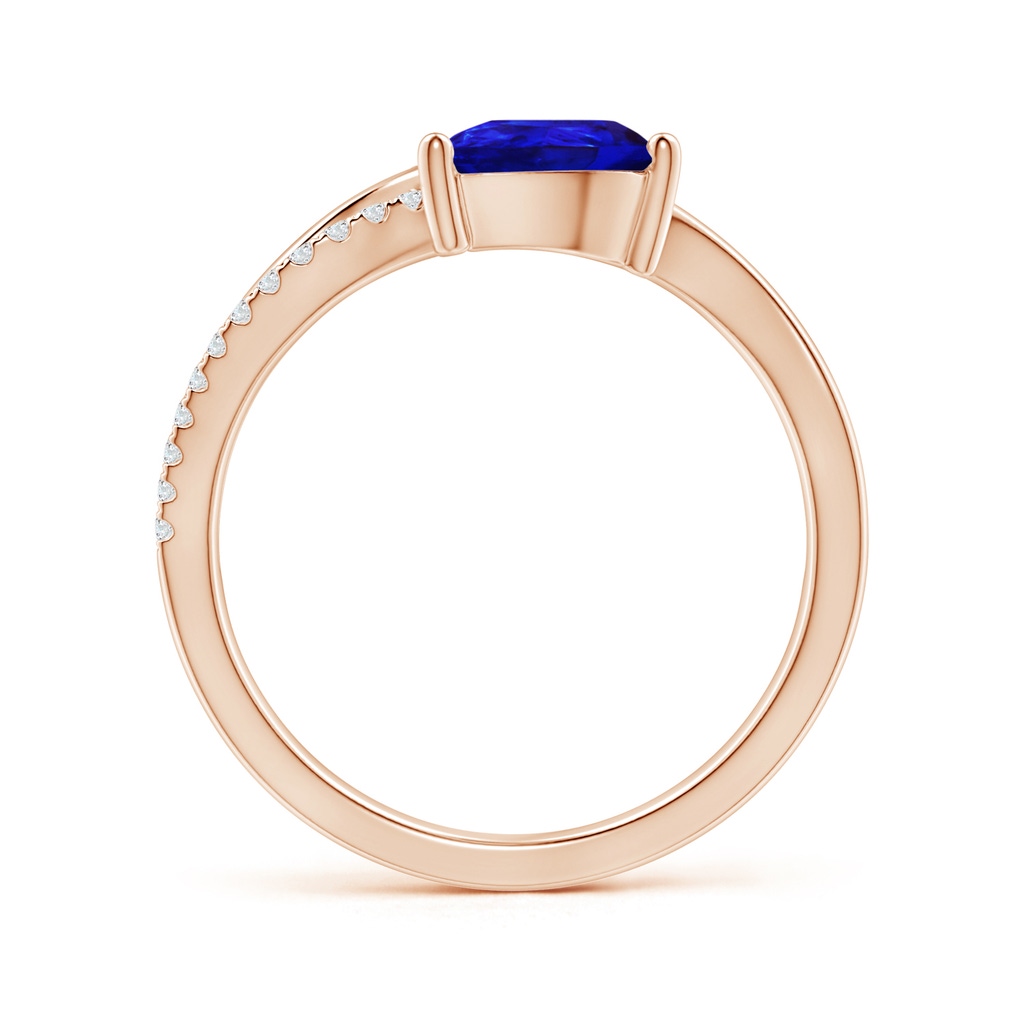 8x6mm AAAA Tanzanite and Diamond Bypass Ring with Leaf Motif in Rose Gold Side-1