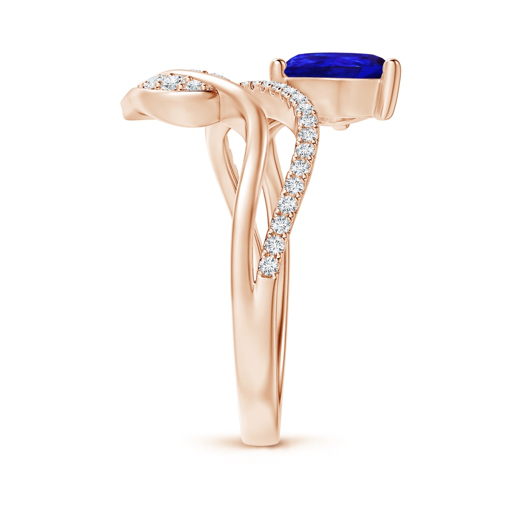 8x6mm AAAA Tanzanite and Diamond Bypass Ring with Leaf Motif in Rose Gold Side-2