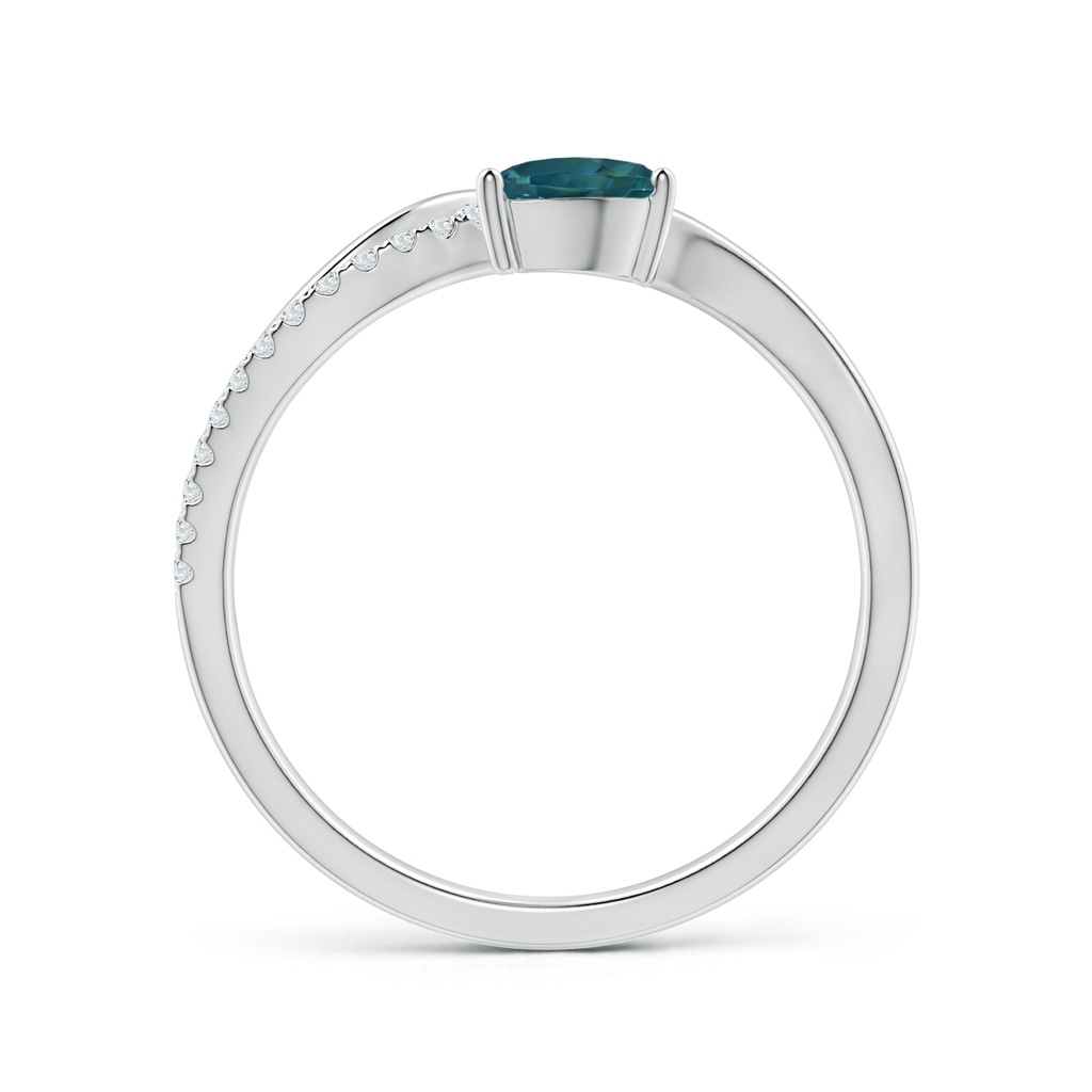 6x4mm AAA Teal Montana Sapphire and Diamond Bypass Ring with Leaf Motif in White Gold Side 1