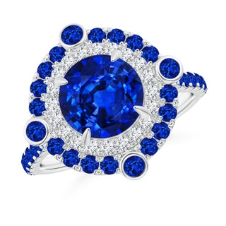 8mm AAAA Sapphire Double Halo Two Tone Ring with Diamond in P950 Platinum