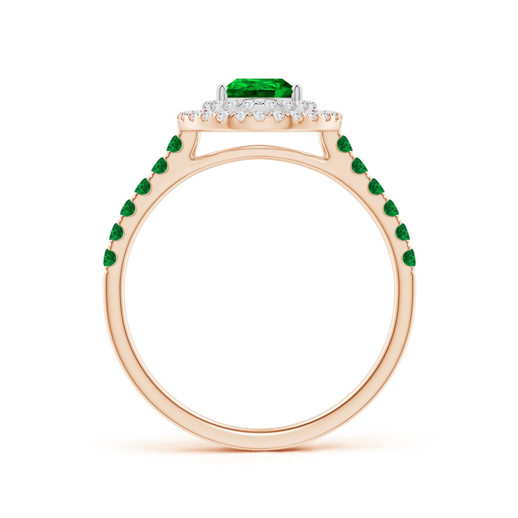 7x5mm AAAA Pear-Shaped Emerald Two Tone Ring with Double Halo in Rose Gold White Gold Side 1