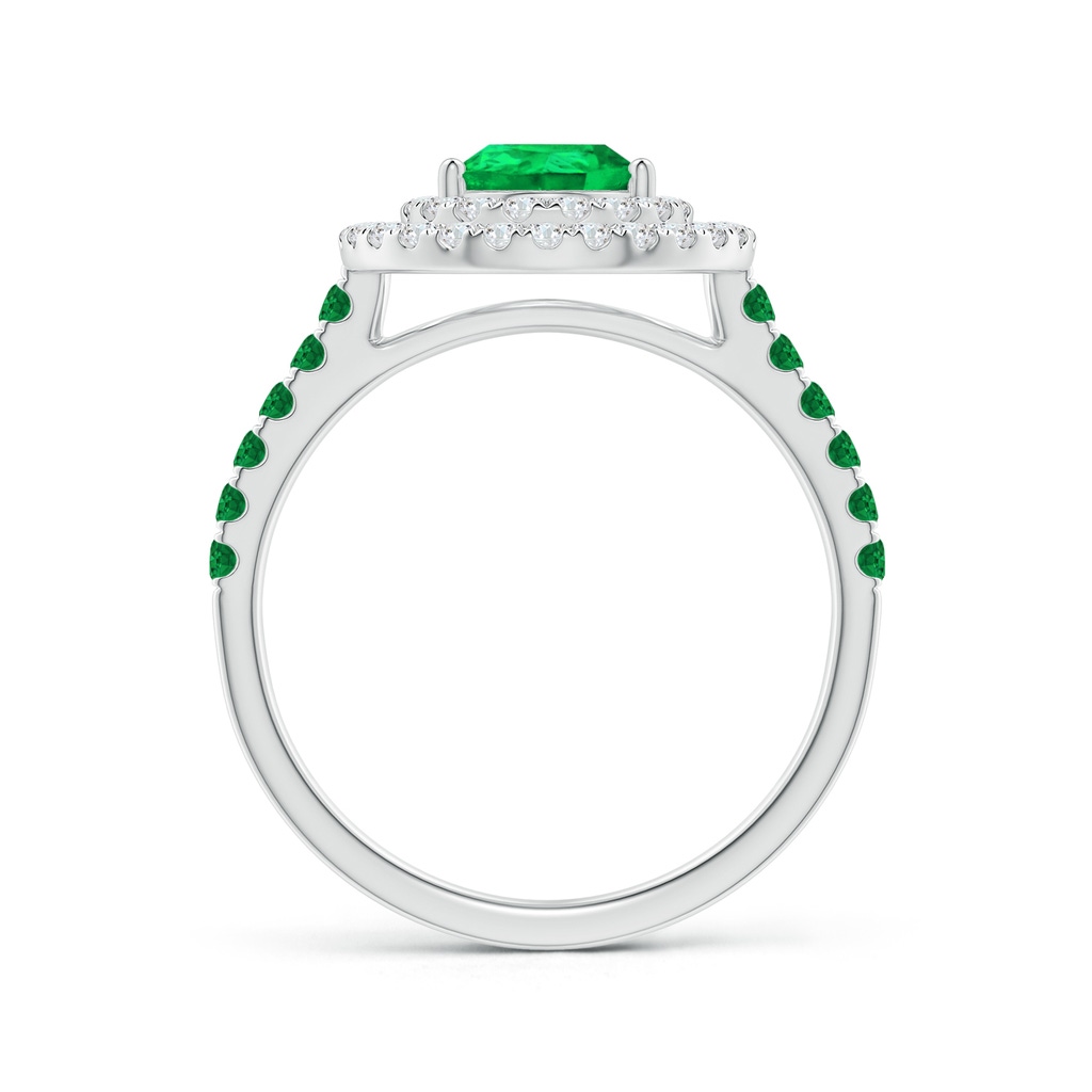 8x6mm AAA Pear-Shaped Emerald Two Tone Ring with Double Halo in White Gold Side 1