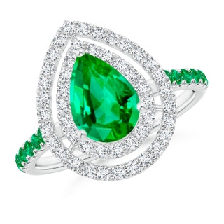 9x6mm AAA Pear-Shaped Emerald Two Tone Ring with Double Halo in White Gold