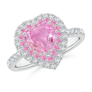 7mm A Heart-Shaped Pink Sapphire Two Tone Ring with Double Halo in P950 Platinum