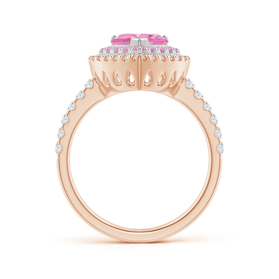 7mm A Heart-Shaped Pink Sapphire Two Tone Ring with Double Halo in Rose Gold White Gold side 1