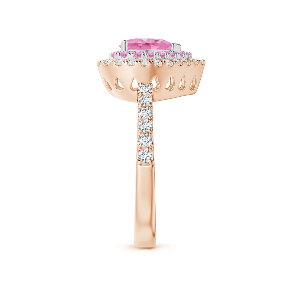 7mm A Heart-Shaped Pink Sapphire Two Tone Ring with Double Halo in Rose Gold White Gold side 2