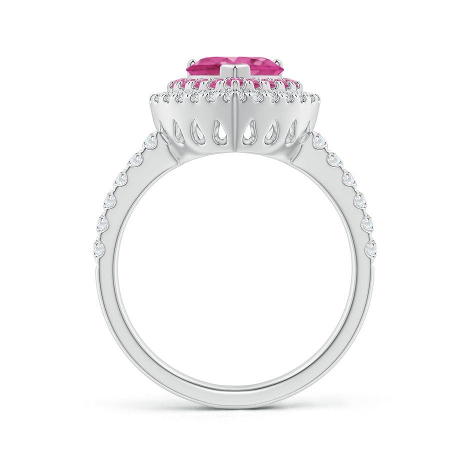 7mm AAAA Heart-Shaped Pink Sapphire Two Tone Ring with Double Halo in P950 Platinum side 1
