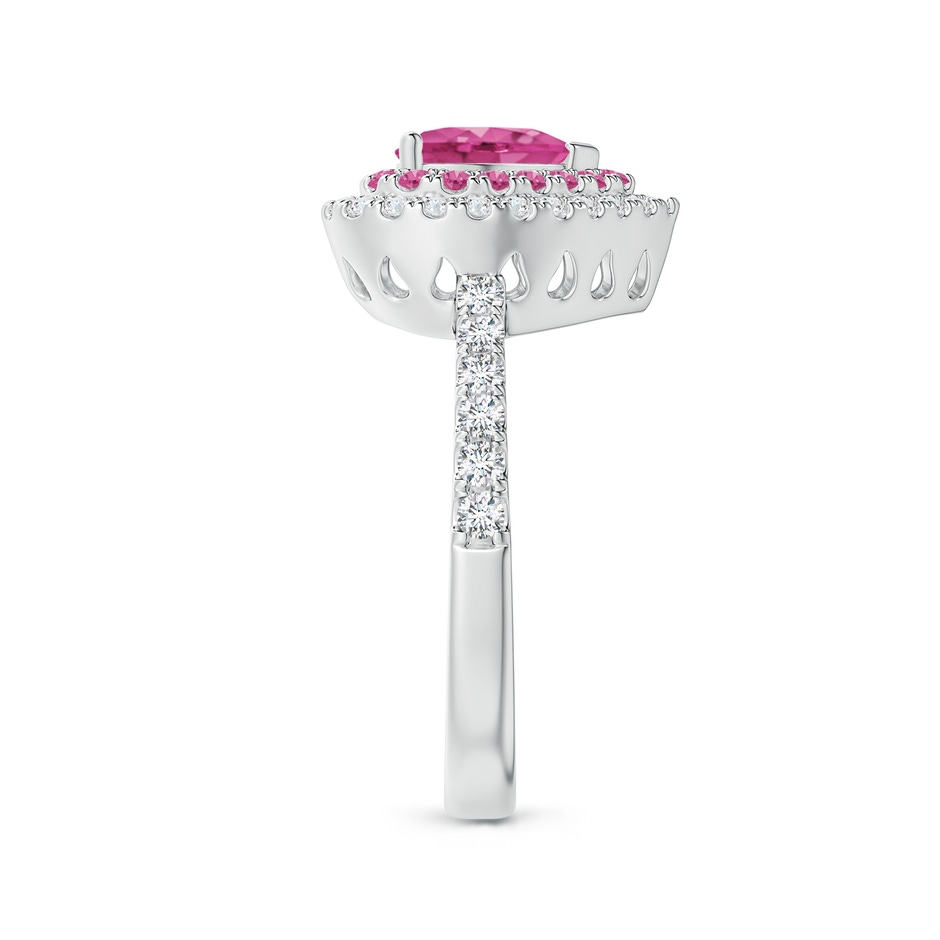 7mm AAAA Heart-Shaped Pink Sapphire Two Tone Ring with Double Halo in P950 Platinum side 2