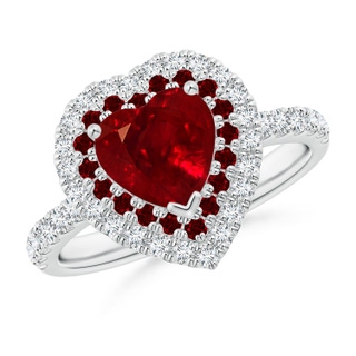 7mm AAAA Heart-Shaped Ruby Two Tone Ring with Double Halo in P950 Platinum