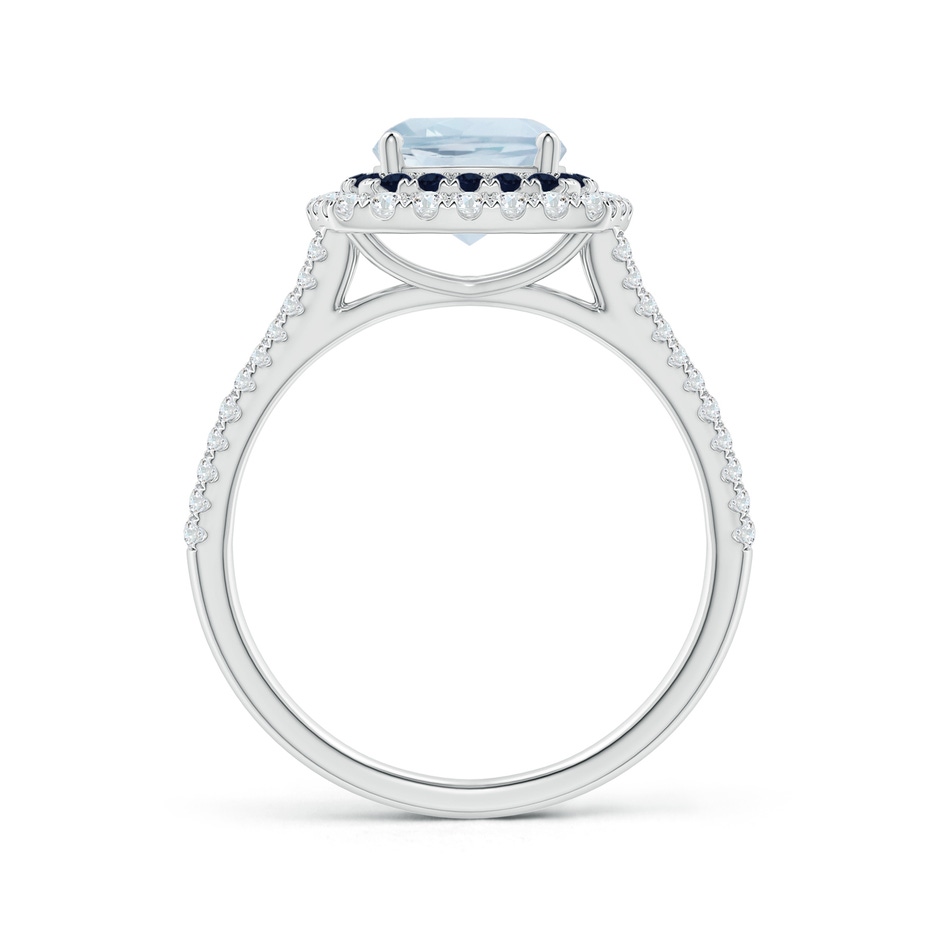6mm A Cushion Aquamarine Double Halo Split Shank Two Tone Ring in White Gold side 1