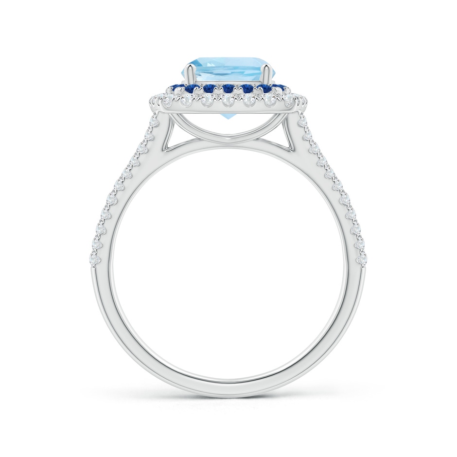 6mm AAA Cushion Aquamarine Double Halo Split Shank Two Tone Ring in P950 Platinum side 1