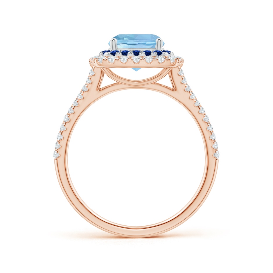 6mm AAAA Cushion Aquamarine Double Halo Split Shank Two Tone Ring in Rose Gold White Gold side 1