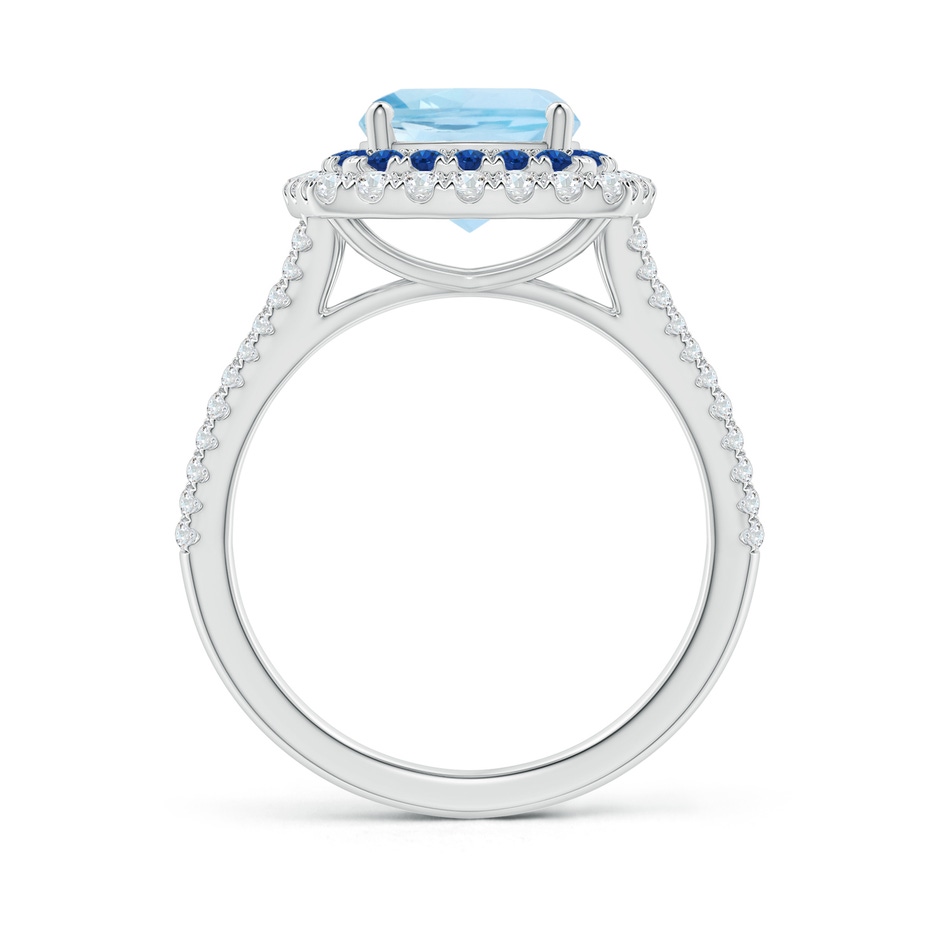 8mm AAA Cushion Aquamarine Double Halo Split Shank Two Tone Ring in P950 Platinum side 1