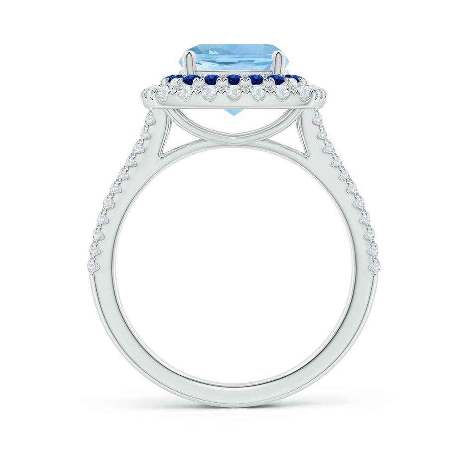 8mm AAAA Cushion Aquamarine Double Halo Split Shank Two Tone Ring in White Gold side 1
