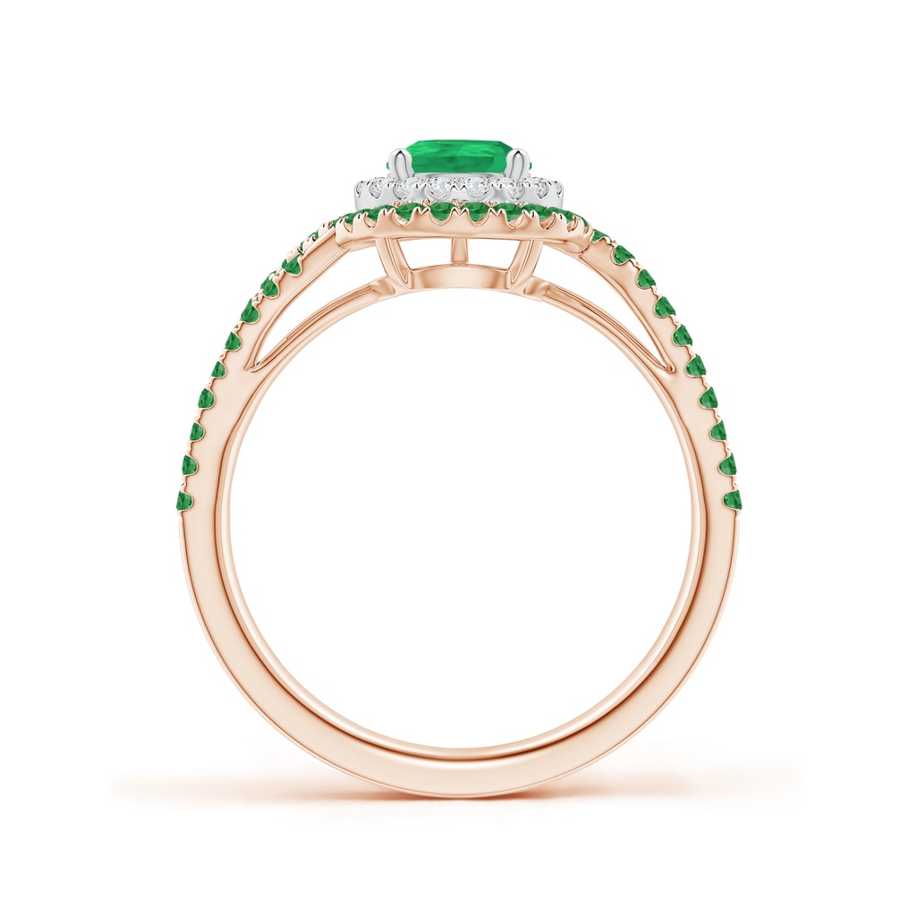7x5mm A Pear Emerald Two Tone Bypass Ring with Double Halo in Rose Gold White Gold Side 1
