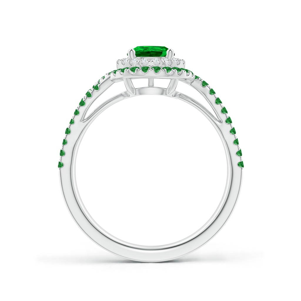 7x5mm AAAA Pear Emerald Two Tone Bypass Ring with Double Halo in White Gold Side 1