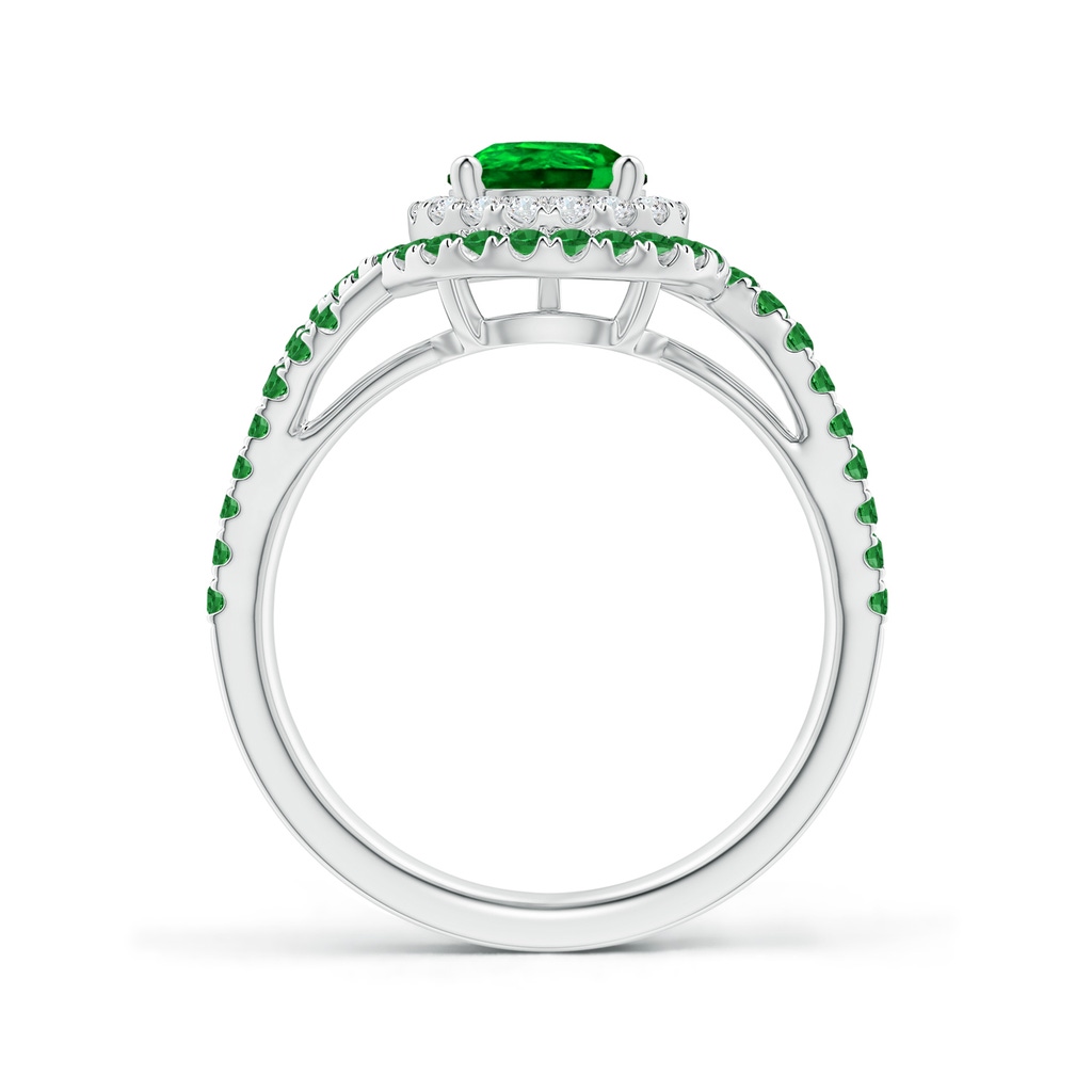 8x6mm AAAA Pear Emerald Two Tone Bypass Ring with Double Halo in P950 Platinum Side 1