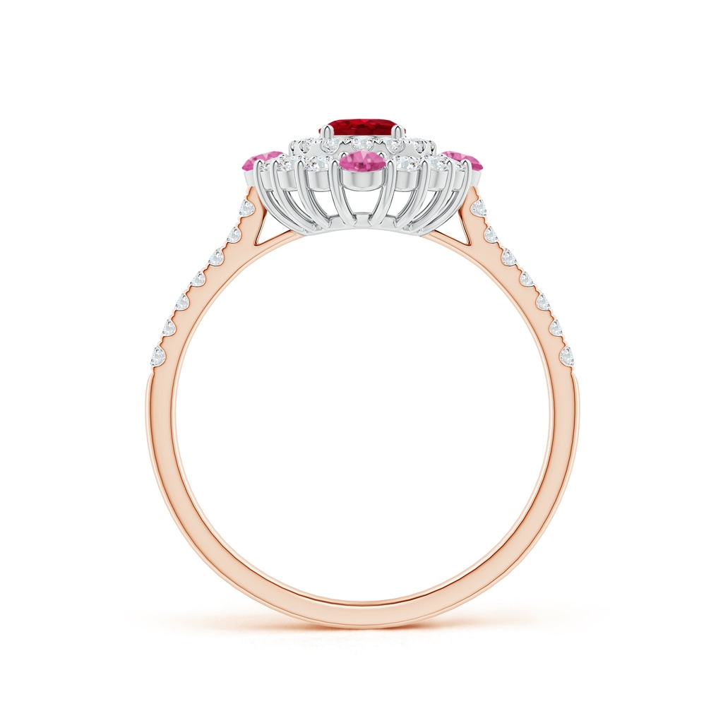 6x4mm AAA Oval Ruby Double Halo Two Tone Ring with Pink Sapphire in Rose Gold White Gold Side 1