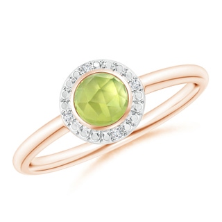 5mm AAA Bezel-Set Round Peridot Ring with Diamond Halo in Rose Gold