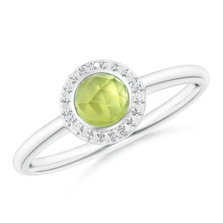 5mm AAA Bezel-Set Round Peridot Ring with Diamond Halo in White Gold