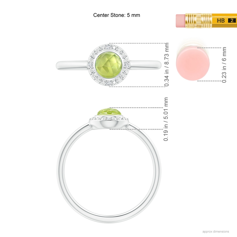 5mm AAA Bezel-Set Round Peridot Ring with Diamond Halo in White Gold ruler