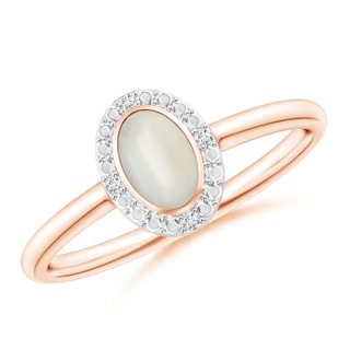 6x4mm AAA Bezel-Set Oval Moonstone Ring with Beaded Halo in Rose Gold