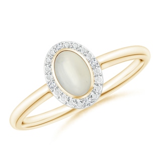 6x4mm AAA Bezel-Set Oval Moonstone Ring with Beaded Halo in Yellow Gold