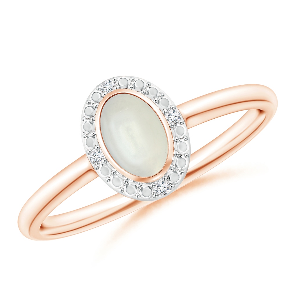 6x4mm AAAA Bezel-Set Oval Moonstone Ring with Beaded Halo in Rose Gold