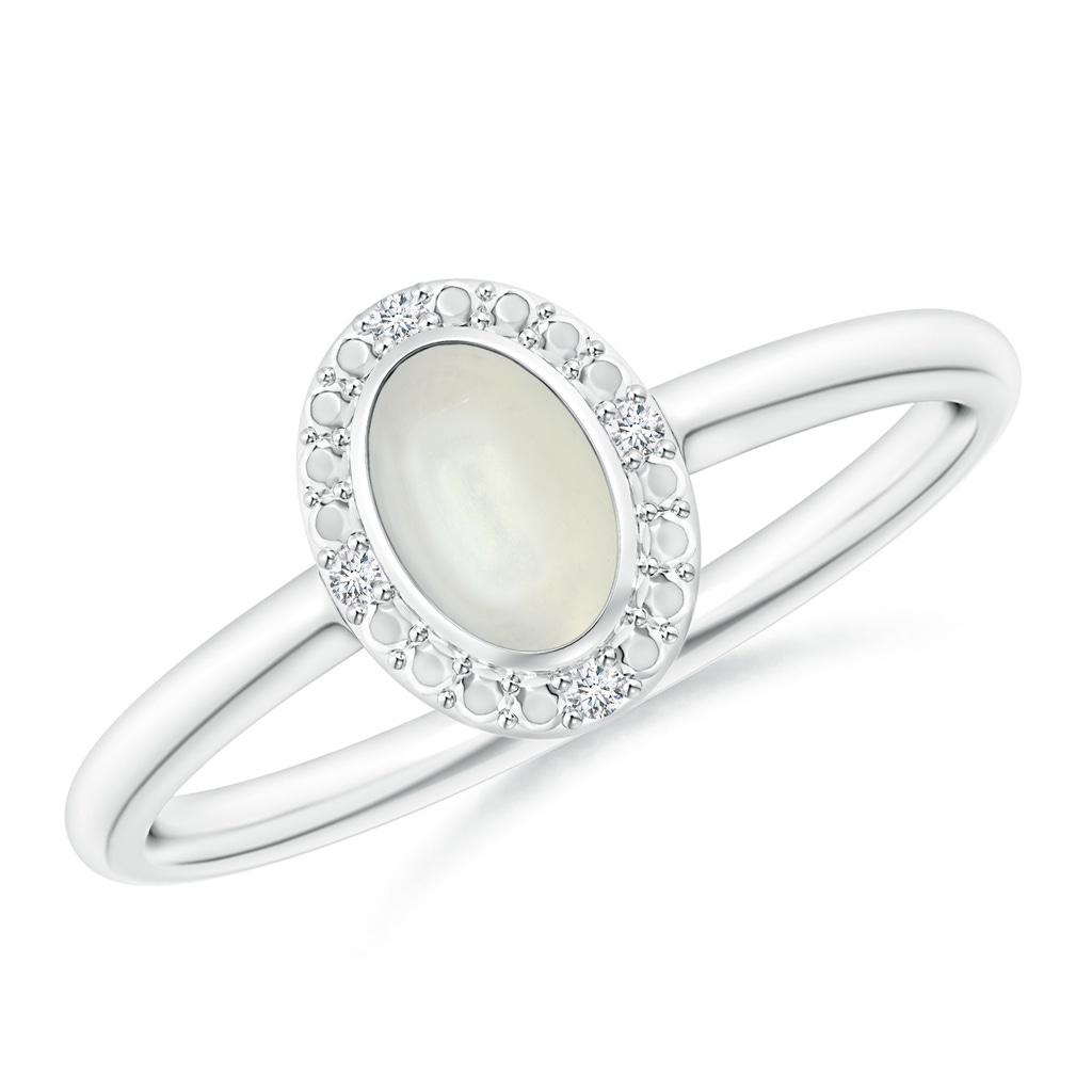 6x4mm AAAA Bezel-Set Oval Moonstone Ring with Beaded Halo in S999 Silver