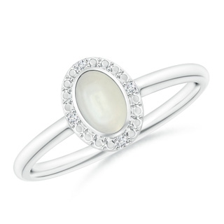 6x4mm AAAA Bezel-Set Oval Moonstone Ring with Beaded Halo in White Gold