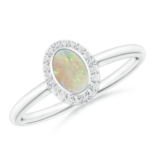 6x4mm AAA Bezel-Set Oval Opal Ring with Diamonds in White Gold