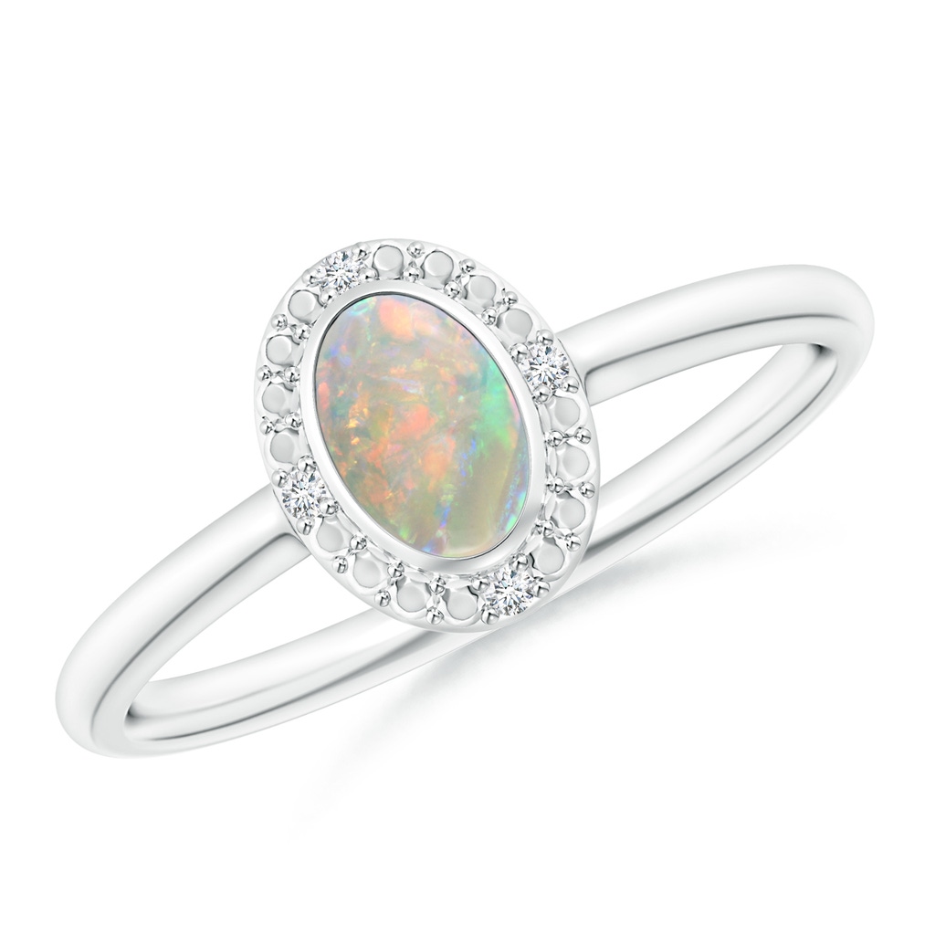 6x4mm AAAA Bezel-Set Oval Opal Ring with Diamonds in White Gold