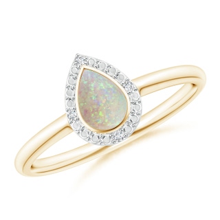 6x4mm AAA Bezel-Set Pear-Shaped Opal Ring with Beaded Halo in 9K Yellow Gold