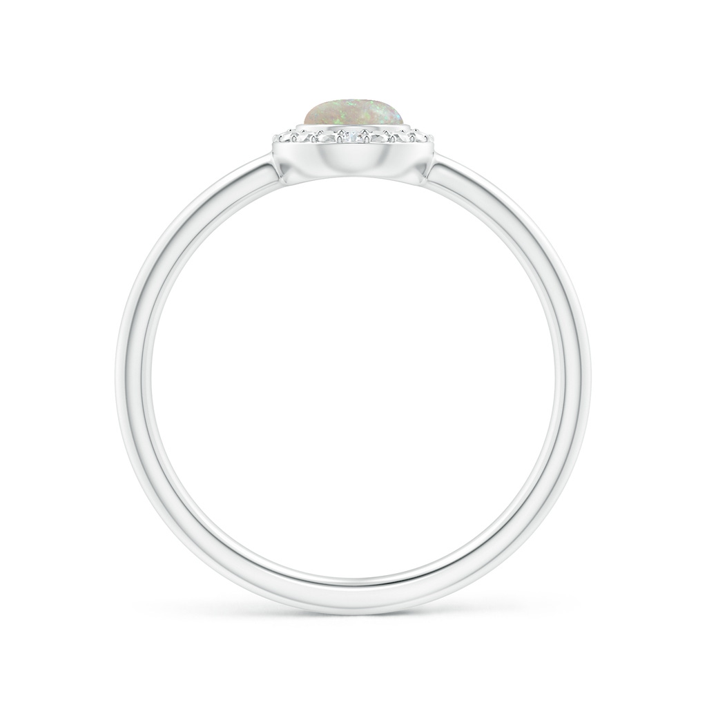 6x4mm AAA Bezel-Set Pear-Shaped Opal Ring with Beaded Halo in White Gold Side-1