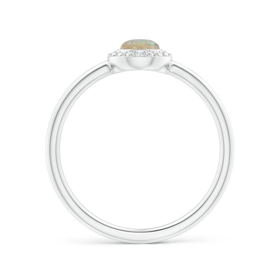 6x4mm AAAA Bezel-Set Pear-Shaped Opal Ring with Beaded Halo in 9K White Gold side 1