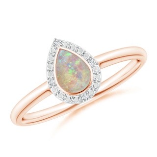 6x4mm AAAA Bezel-Set Pear-Shaped Opal Ring with Beaded Halo in Rose Gold