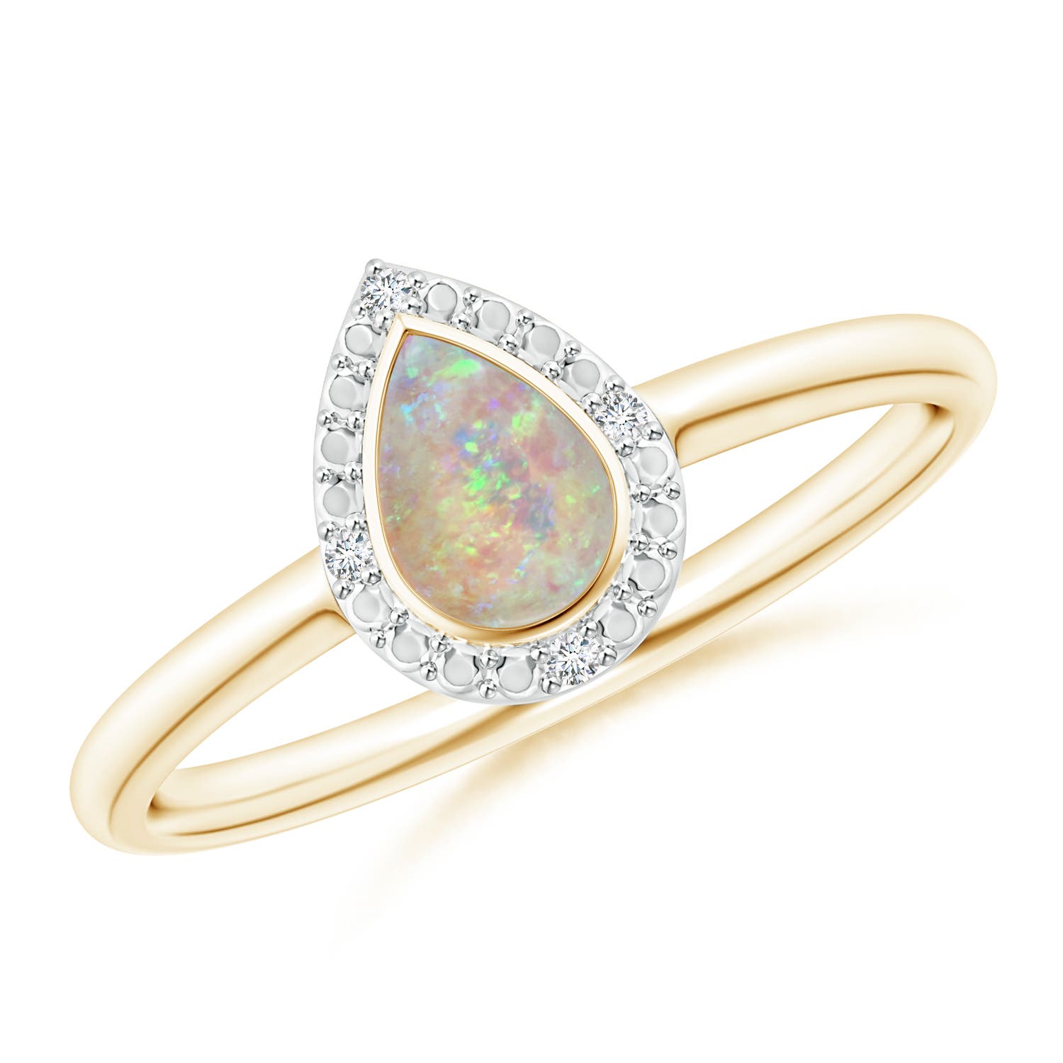 Bezel-Set Pear-Shaped Opal Ring with Beaded Halo | Angara